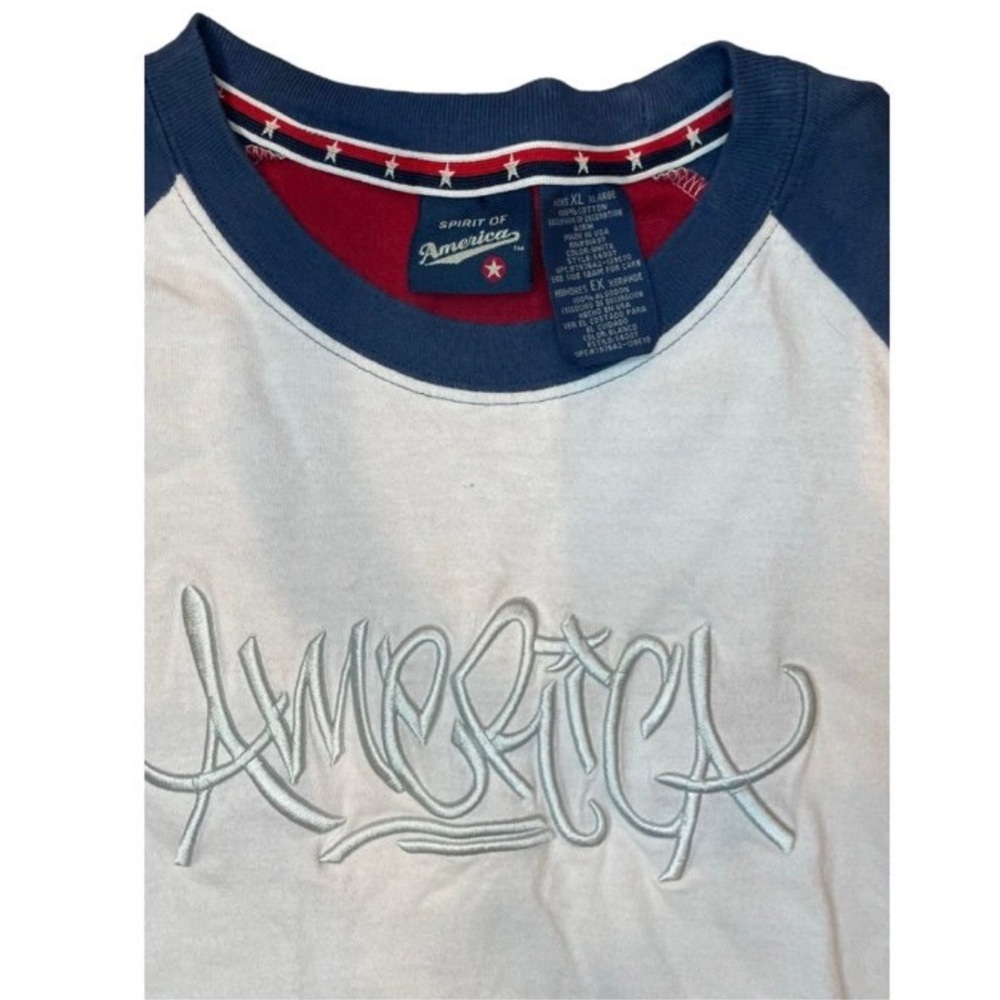 Vintage Spirit Of America T-Shirt XL Embroidered Script Graffiti Colorblock USA